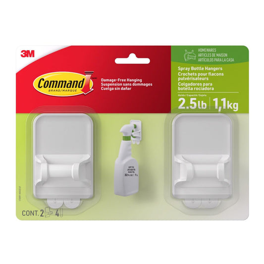 Command Spray Bottle Hangers, Holds up to 32 fl oz, 2 Hangers with 4 Command Strips, Damage Free Spray Bottle Holder Wall Mount to Cabinet, Kitchen, or Under Sink