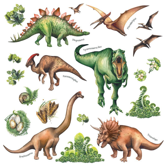 DECOWALL DS-8034 Watercolour Dinosaur Kids Wall Stickers Wall Decals Peel and Stick Removable Wall Stickers for Kids Nursery Bedroom Living Room (Small)