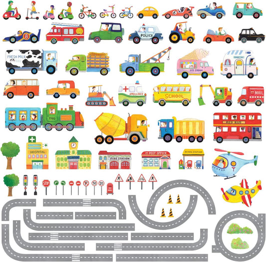 DECOWALL SG3-1404P1405 The Road and Transports Kids Wall Stickers Decals Peel and Stick Removable for Nursery Bedroom Living Room Art murals Decorations Decor Decorative repositionable Bathroom