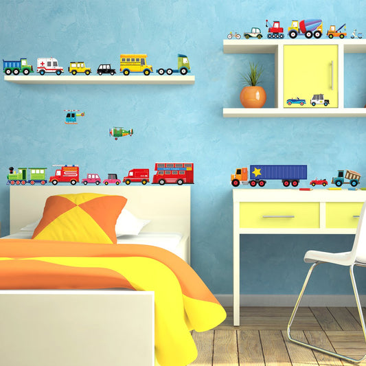 DECOWALL DS8-1605 27 Transports Kids Wall Stickers Wall Decals Peel and Stick Removable Wall Stickers for Kids Nursery Bedroom Living Room