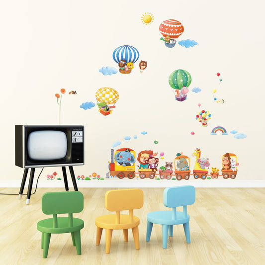 DECOWALL DA-1406 Animal Train and Hot Air Balloons Kids Wall Stickers Wall Decals Peel and Stick Removable Wall Stickers for Kids Nursery Bedroom Living Room