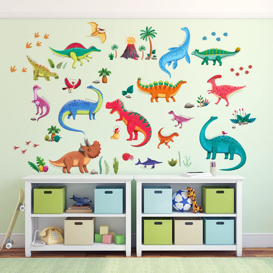 DECOWALL DS9-2115 Colourful Dinosaurs Kids Wall Stickers Decals Peel and Stick Removable for Nursery Bedroom Living Room Art murals Decorations