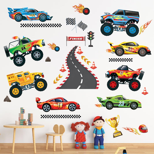 DECOWALL DS9-8083 Racing Car Wall Stickers Boys Decal Vehicles transports Baby Nursery Kids Bedroom playroom Bedroom Gift Home Removable