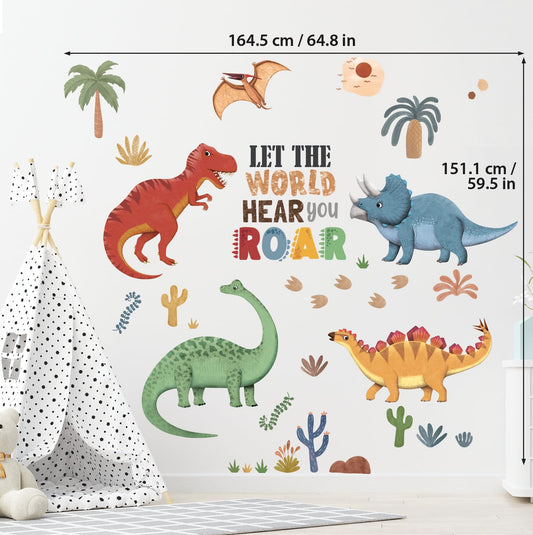 DECOWALL SG2-2425 Colorful 5 Dinosaurs Wall Stickers Kids Nursery Baby Animals Cute Pastel Boho Home Decor Boys Girls Bedroom Playroom Classroom Wall Decals
