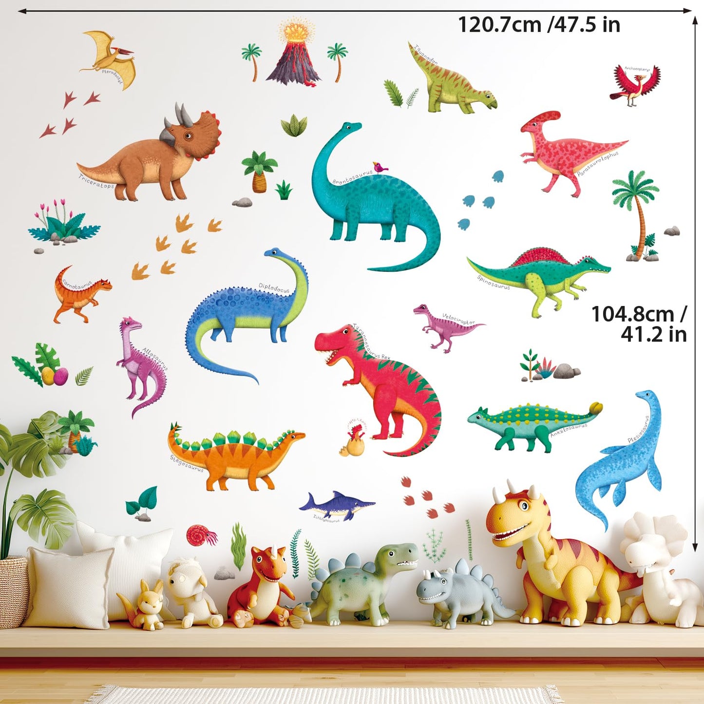 DECOWALL DS9-2115 Colourful Dinosaurs Kids Wall Stickers Decals Peel and Stick Removable for Nursery Bedroom Living Room Art murals Decorations