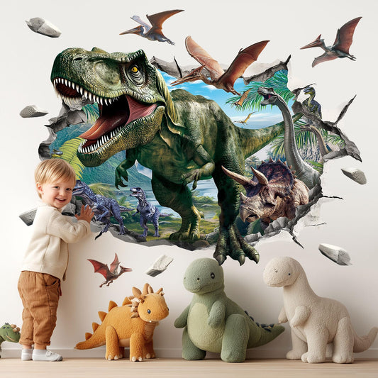 DECOWALL 3D Dinosaur Wall Decals – Giant T-Rex Breakthrough Peel & Stick Wall Stickers for Kids Bedroom, Nursery & Playroom Decor (SG2-2515)