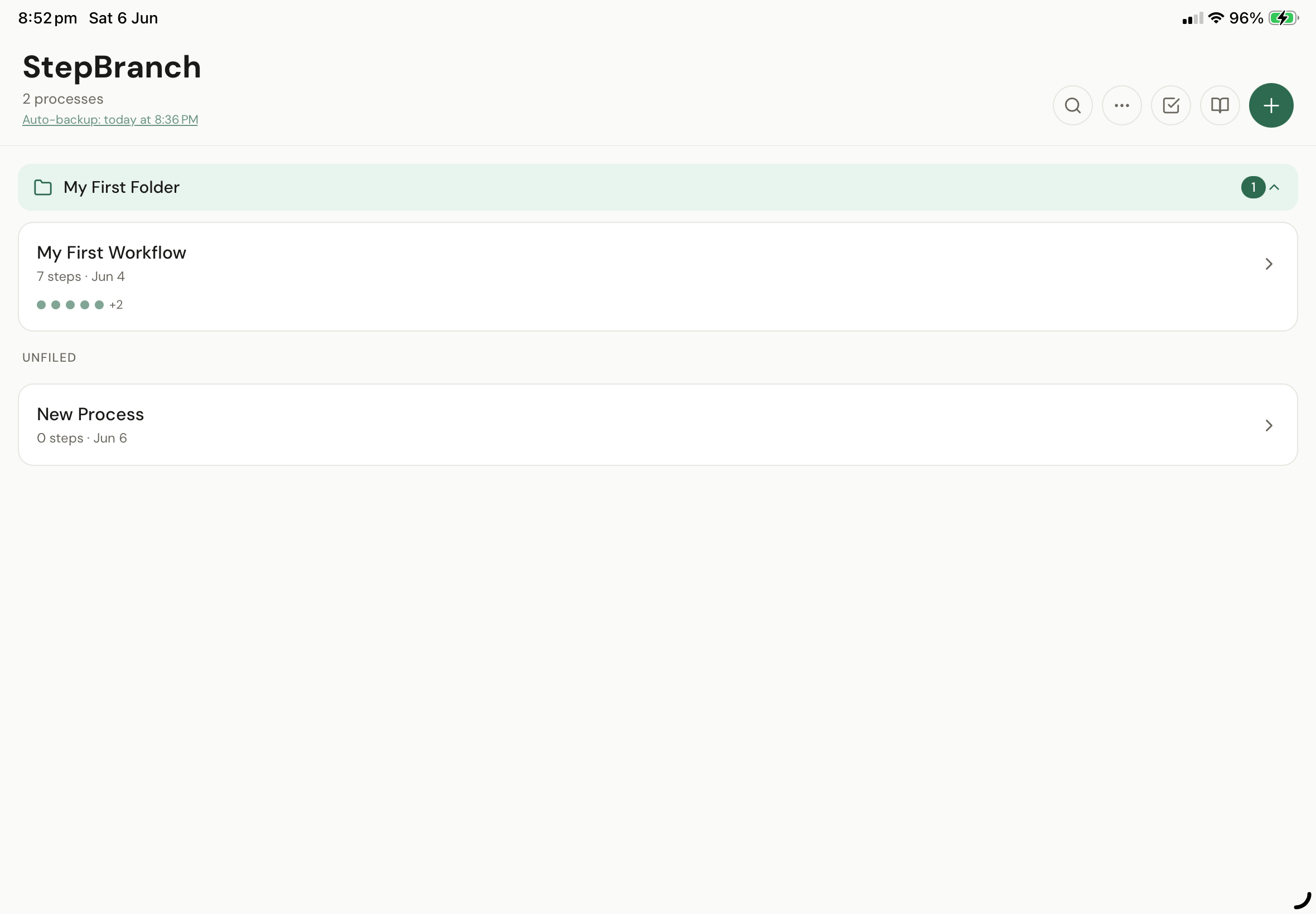 Main screen with processes
