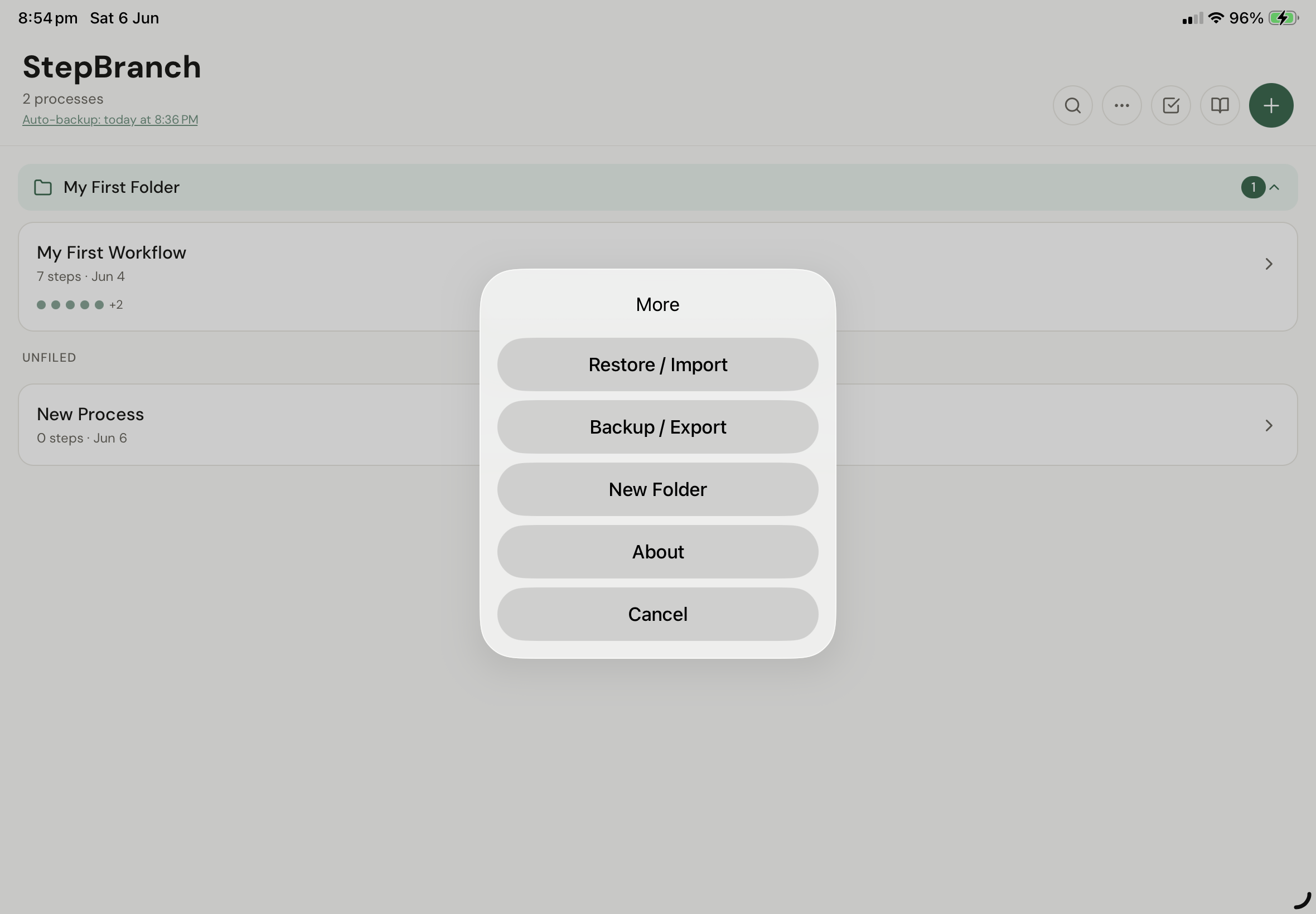 Main screen more options menu